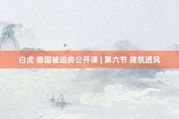 白虎 德国被迫房公开课 | 第六节 建筑透风